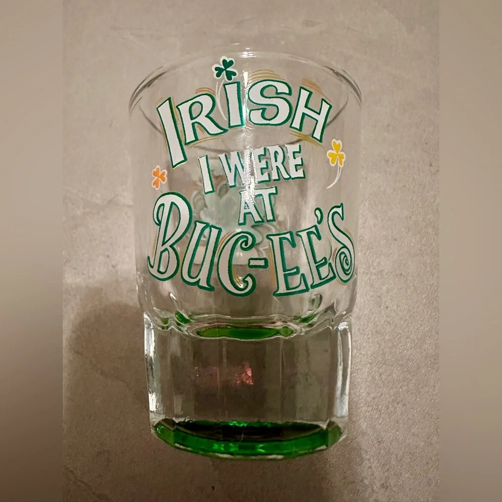 Buc-ee's St Patricks Day Shot Glass, Irish I Were at, Green Base, 2026 Design